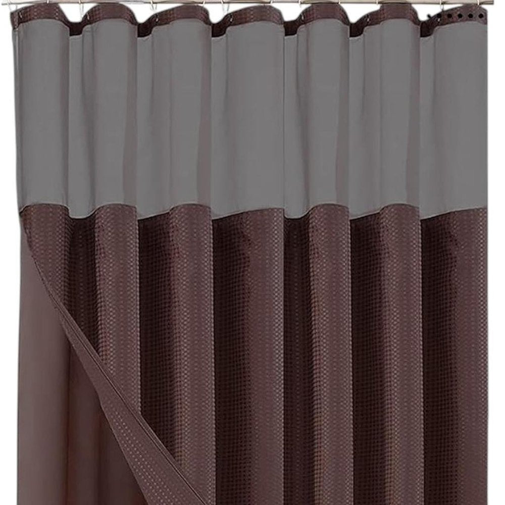 Brown Modern Grid Shower Curtain and Liner Set
