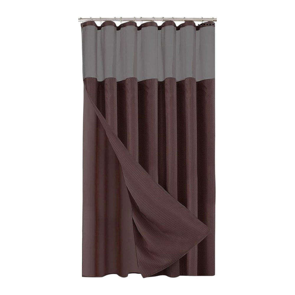 Brown Modern Grid Shower Curtain and Liner Set