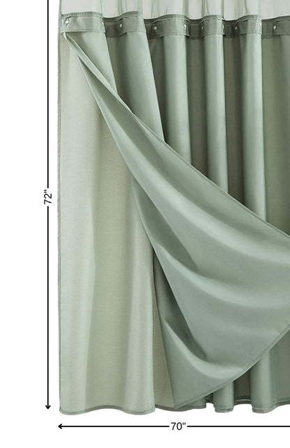 Sage Green Modern Grid Shower Curtain and Liner Set