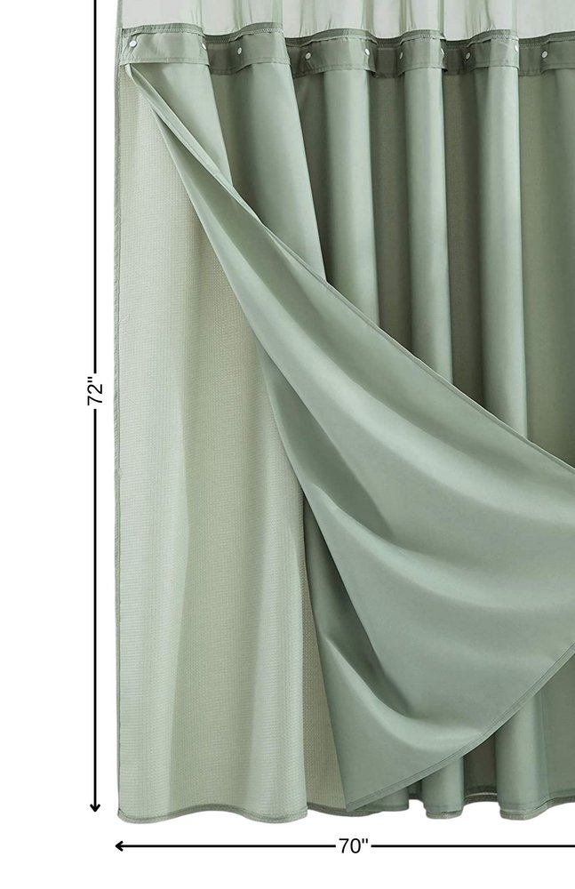 Sage Green Modern Grid Shower Curtain and Liner Set
