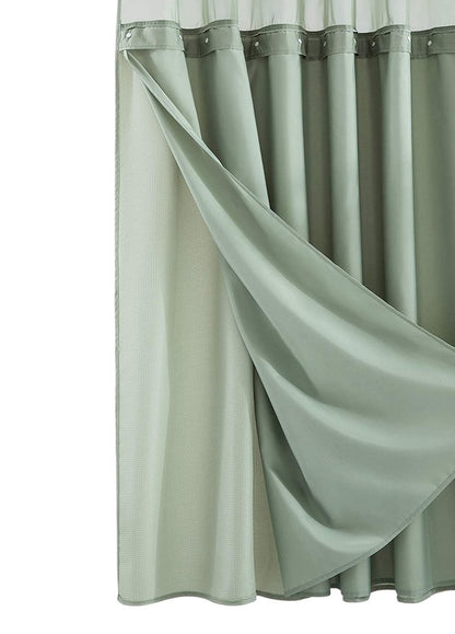 Sage Green Modern Grid Shower Curtain and Liner Set