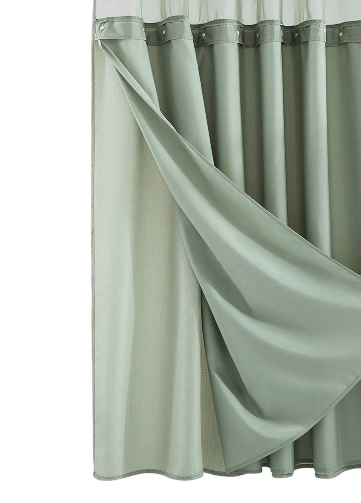 Sage Green Modern Grid Shower Curtain and Liner Set