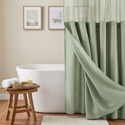 Sage Green Modern Grid Shower Curtain and Liner Set