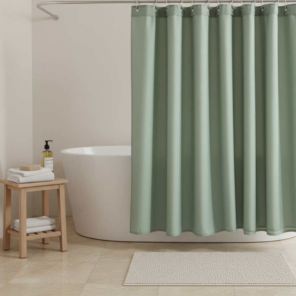 Sage Green Modern Grid Shower Curtain and Liner Set