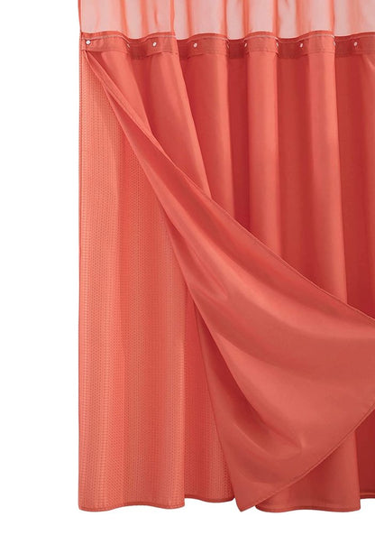 Coral Sheer and Grid Shower Curtain and Liner Set