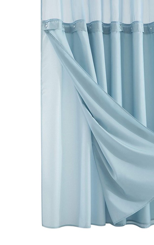 Light Blue Sheer and Grid Shower Curtain and Liner Set