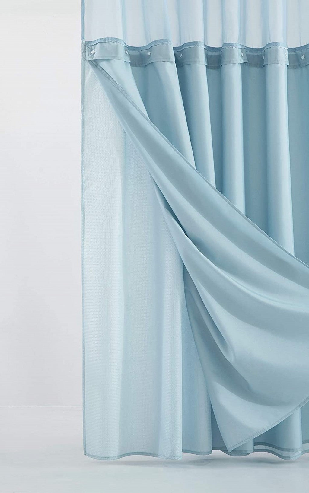 Light Blue Sheer and Grid Shower Curtain and Liner Set