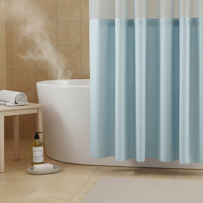 Light Blue Sheer and Grid Shower Curtain and Liner Set