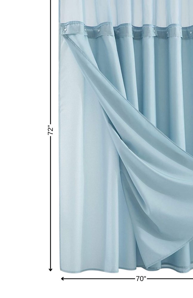 Light Blue Sheer and Grid Shower Curtain and Liner Set