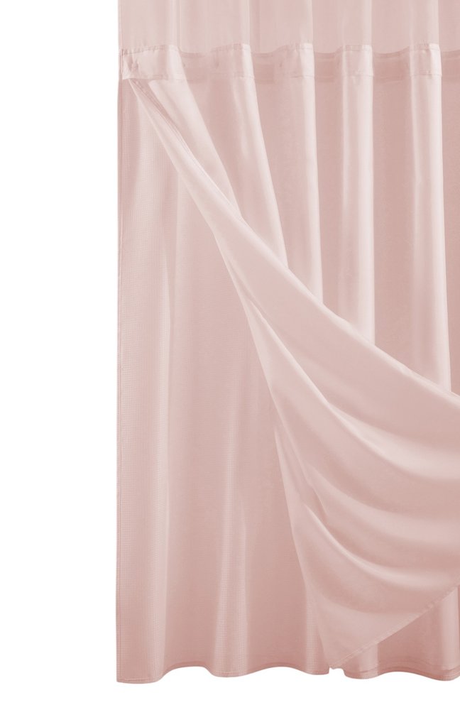 Blush Sheer and Grid Shower Curtain and Liner Set