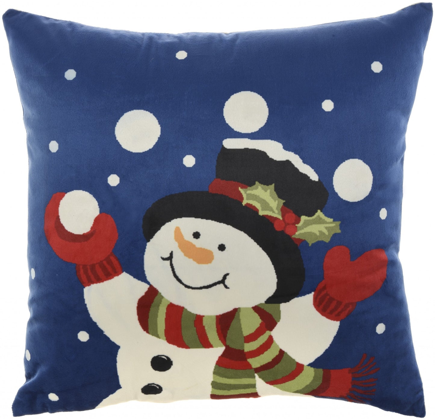 Jolly Snowman Blue Christmas Light Up Throw Pillow