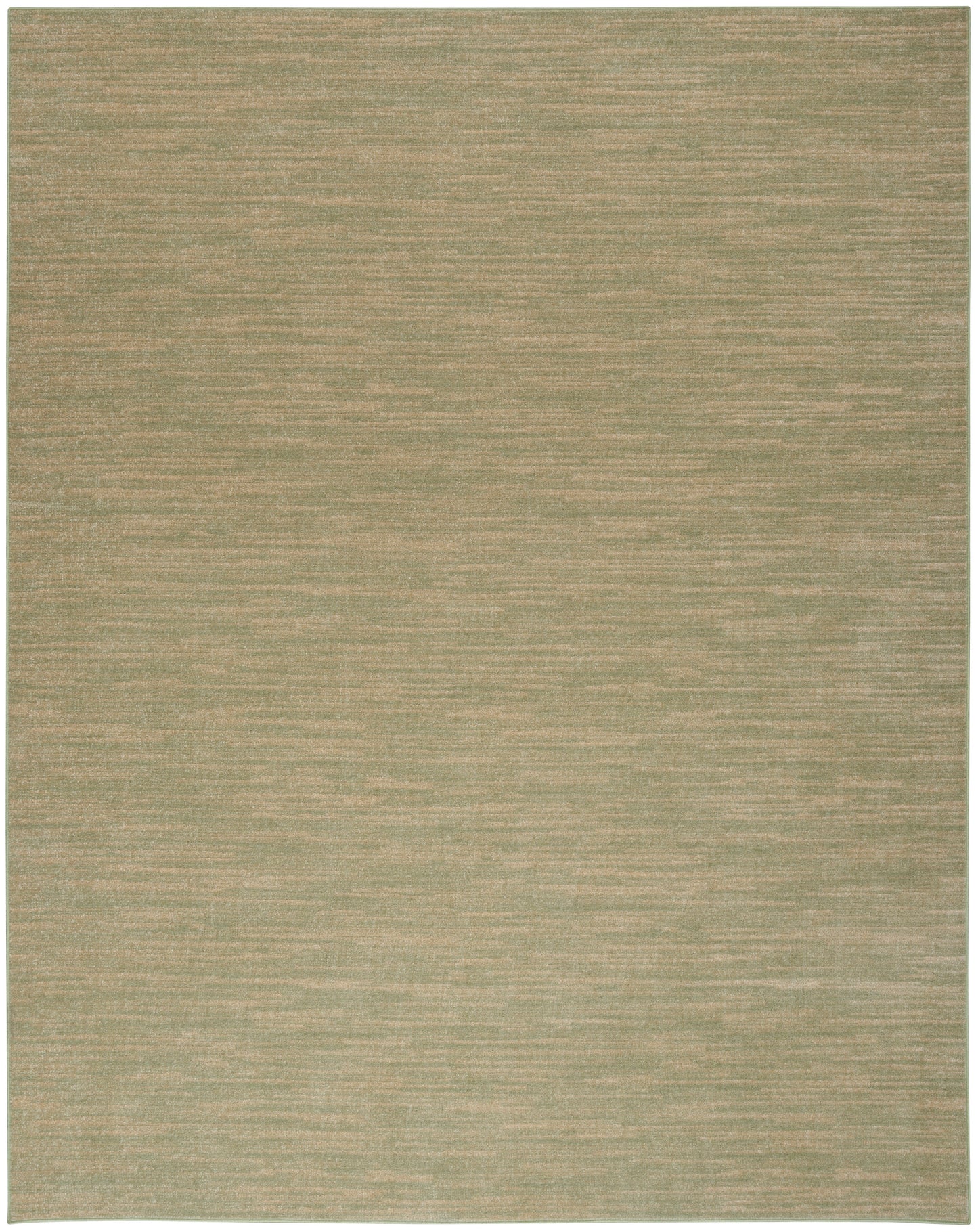 Neutral beige woven area rug with subtle heathered texture and faint horizontal striations.