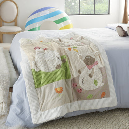 Beige Green And White Polyester Quilt