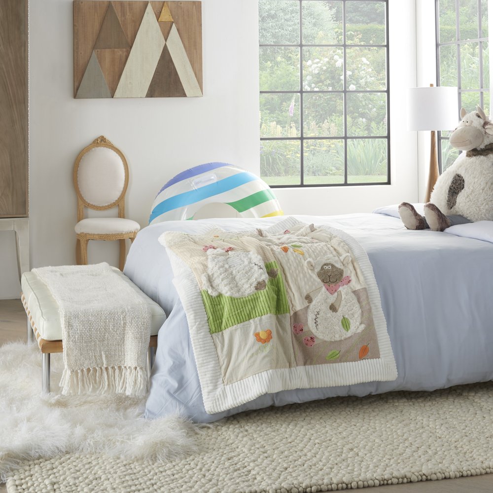 Beige Green And White Polyester Quilt