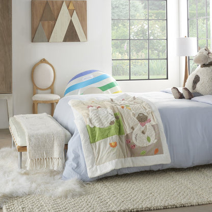 Beige Green And White Polyester Quilt