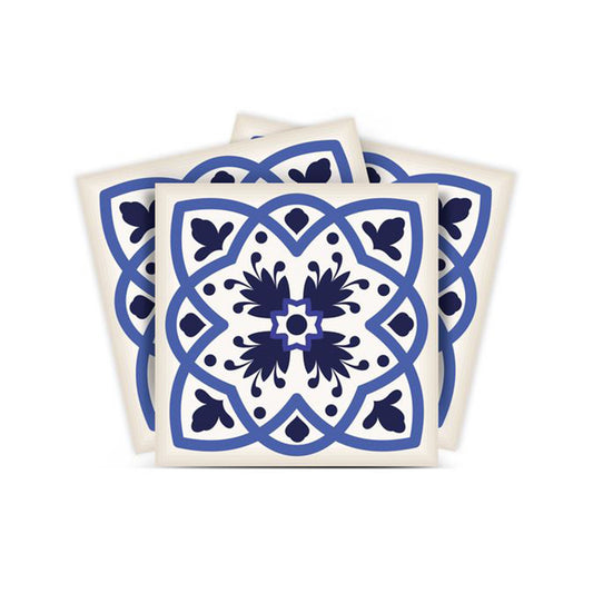 4" X 4" Blue And White Mosaic Peel And Stick Removable Tiles