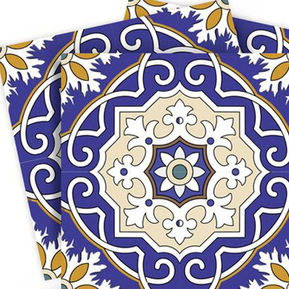 4" X 4" Blue White and Gold Mosaic Removable Tiles