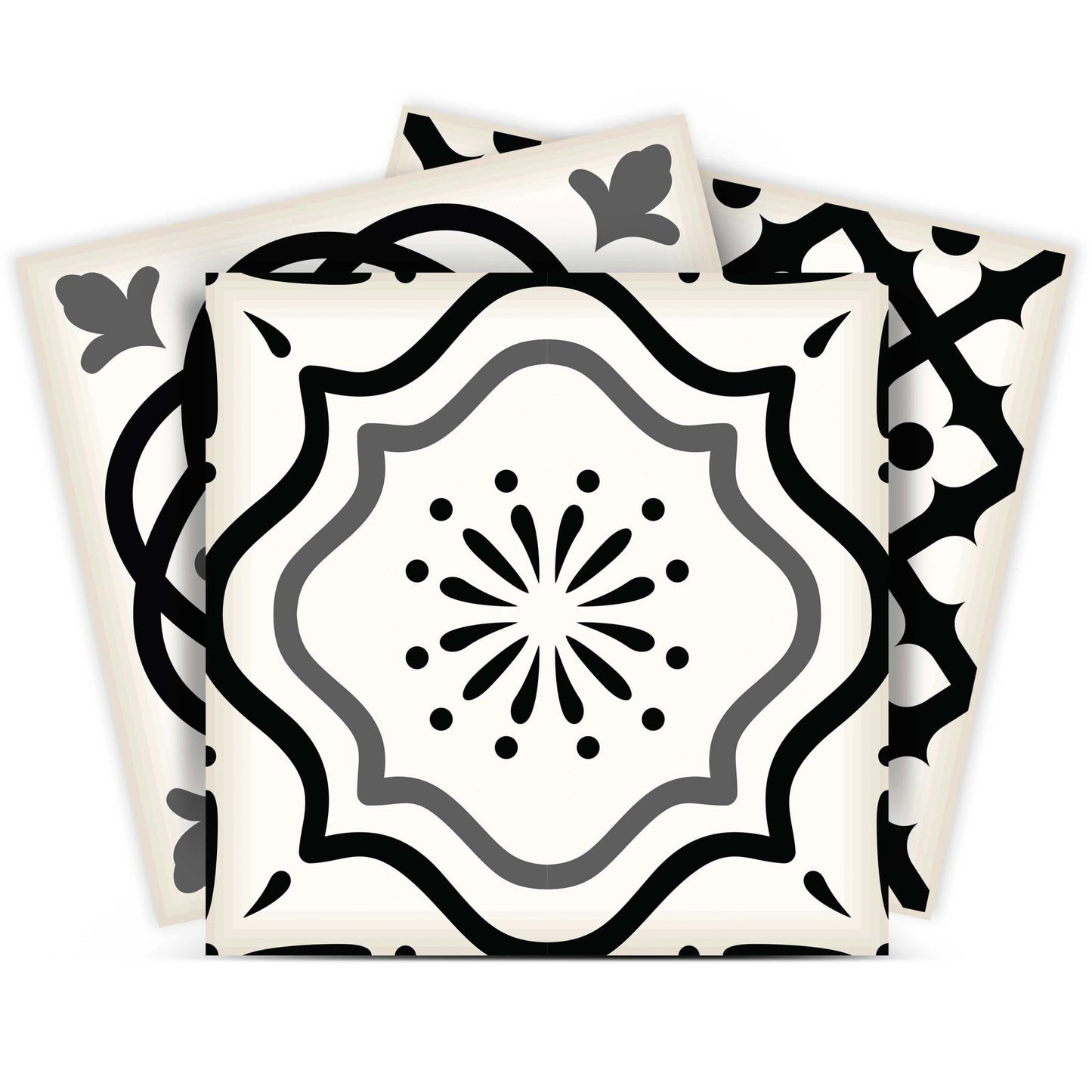 4" X 4" Black and White Multi Peel and Stick Removable Tiles