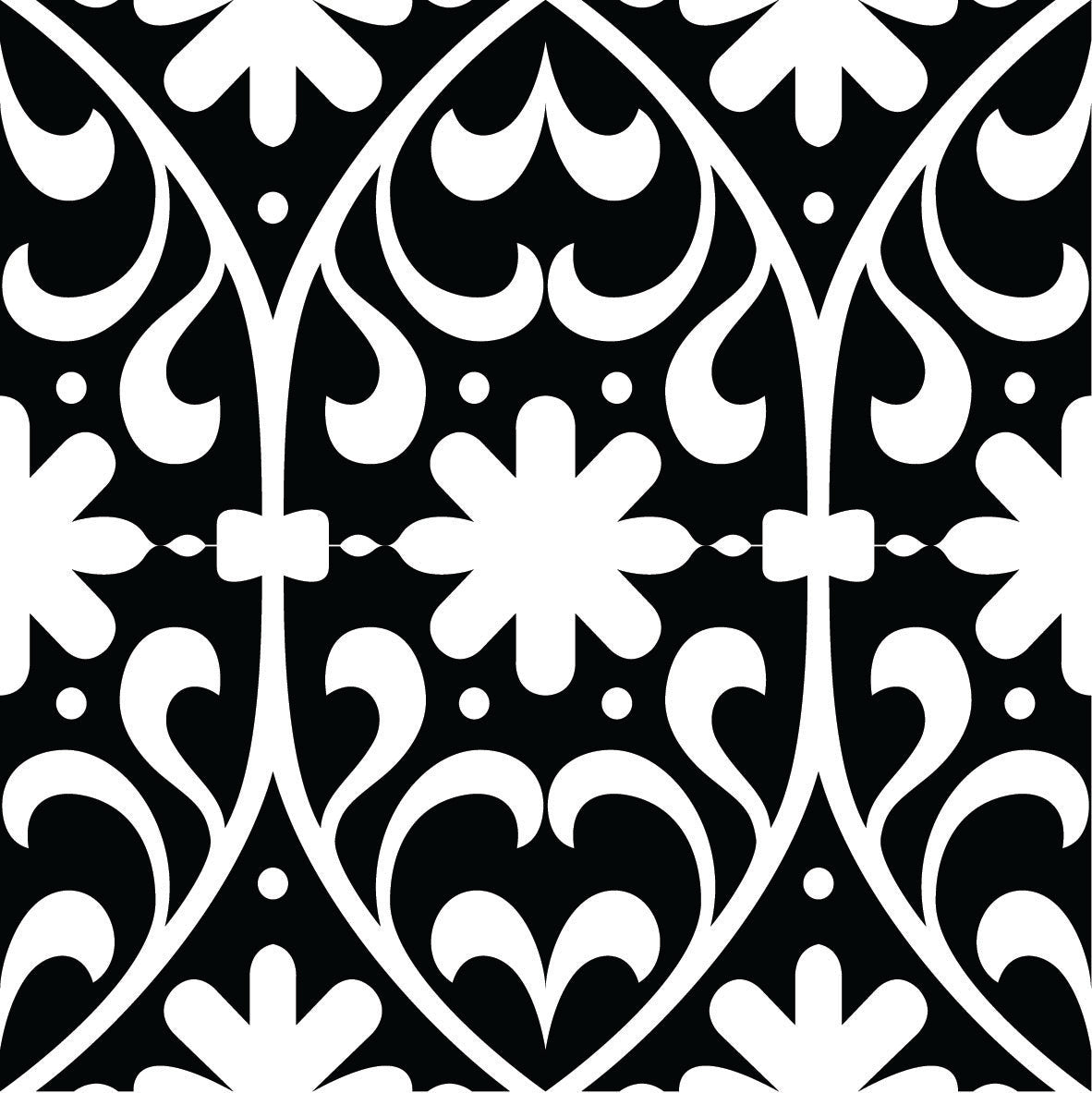 8" X 8" Black and White Floral Peel and Stick Removable Tiles