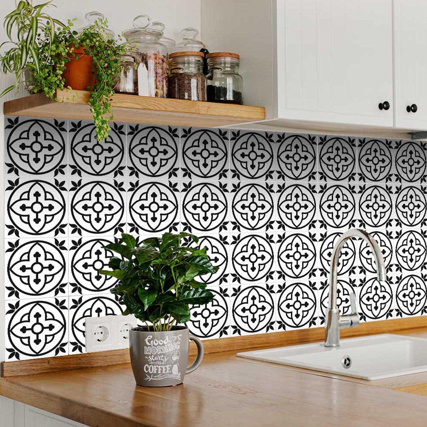 8" X 8" Black and White Peel and Stick Removable Tiles