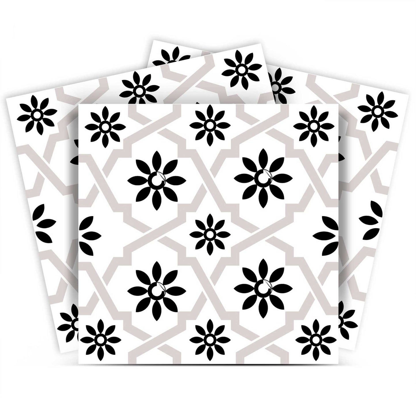 8" X 8" Black and White Lil  Daisy Peel and Stick Removable Tiles