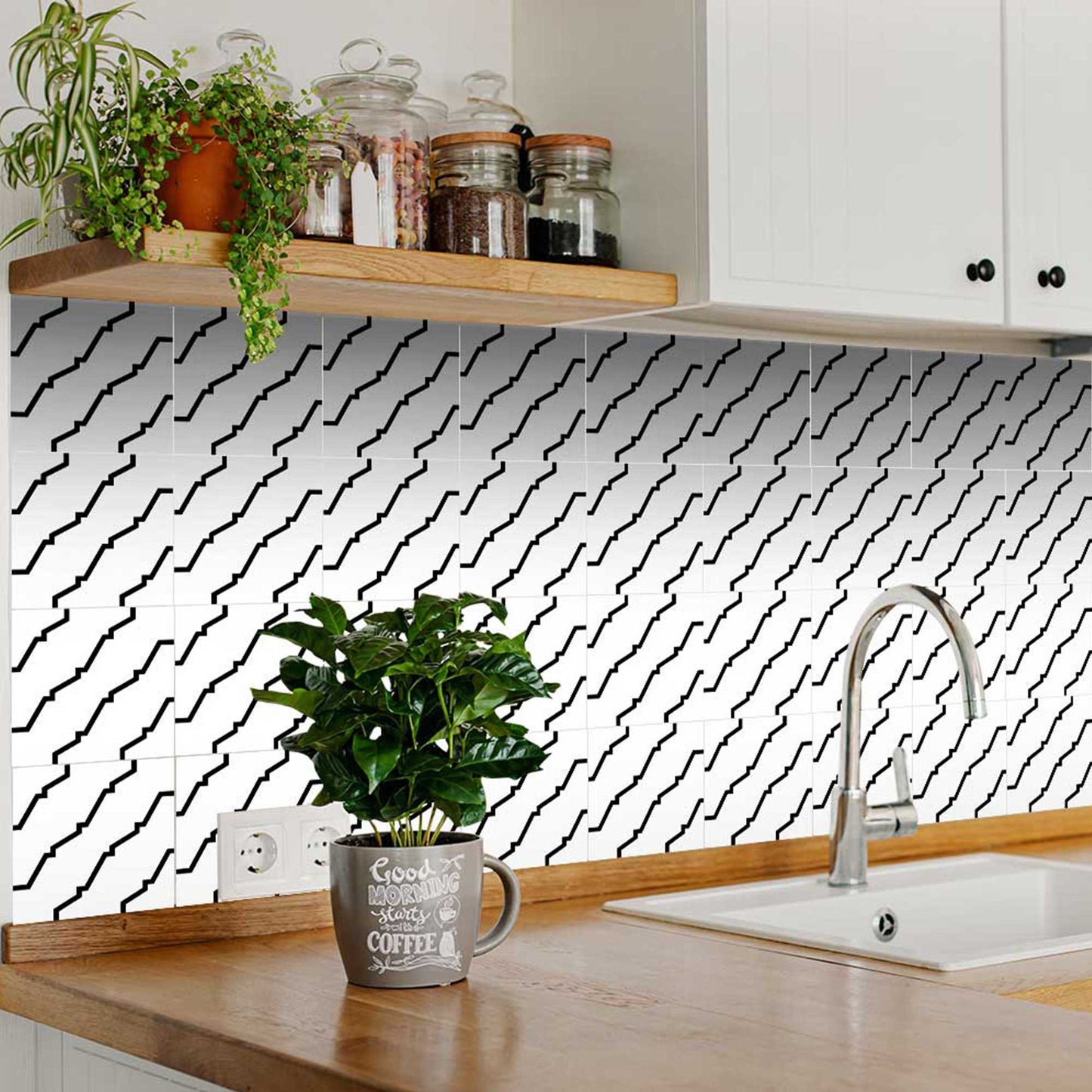 4" X 4" Black and White XL Prism Peel and Stick Removable Tiles