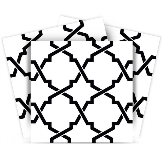 4" X 4" Black and White Quatrefoil Peel and Stick Tiles