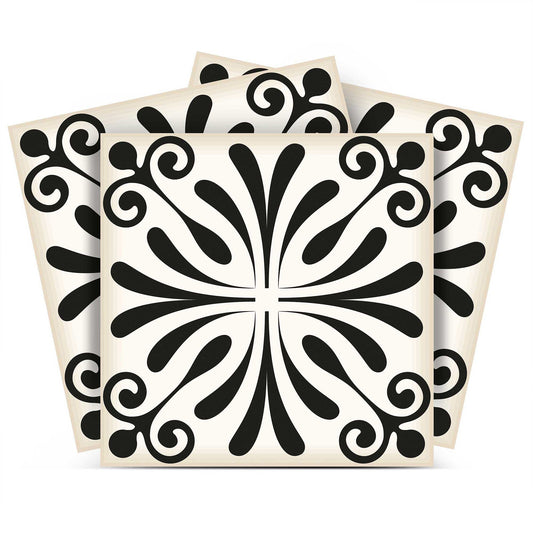 4" X 4" Black and White Flo Peel and Stick Removable Tiles