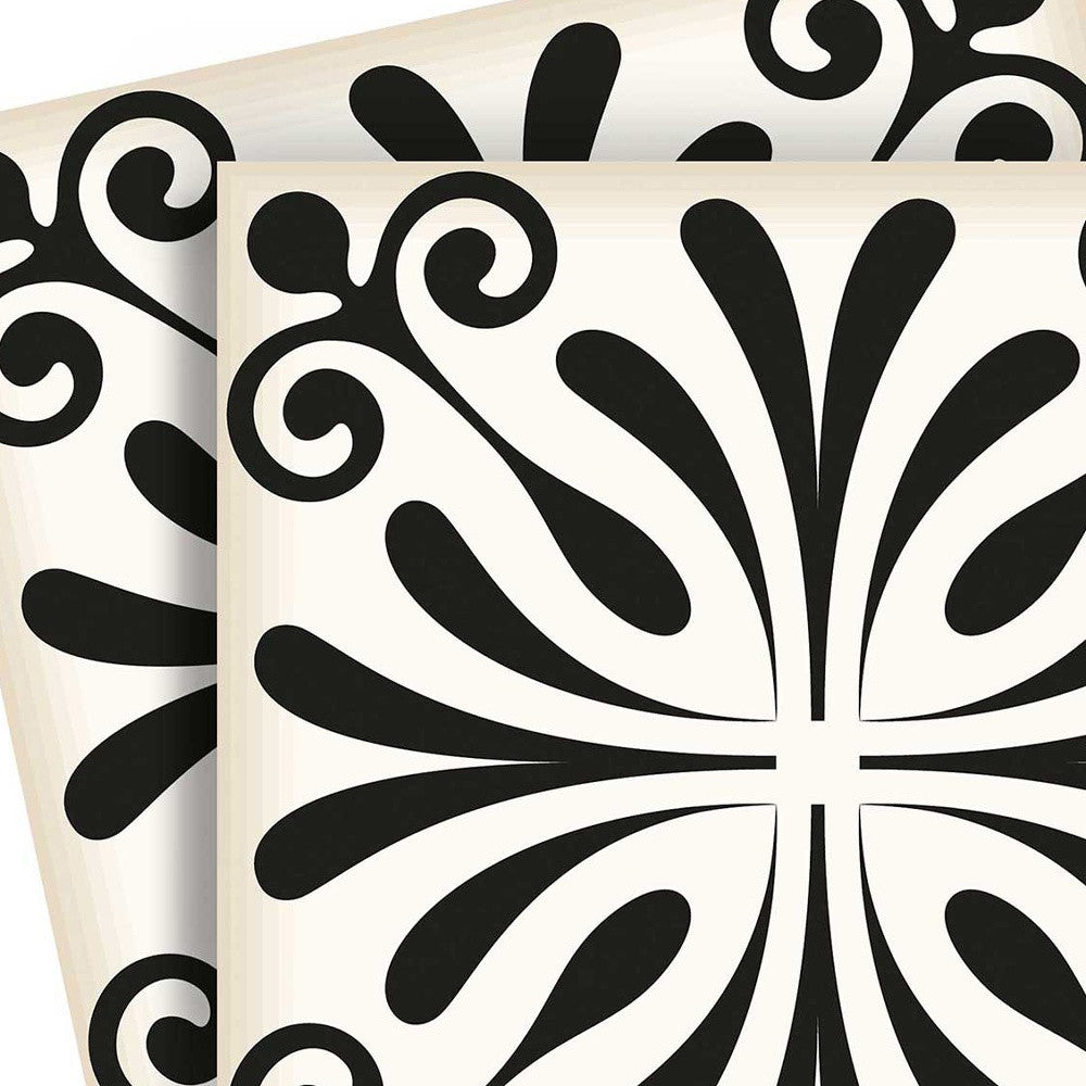 7" X 7" Black and White Flo Peel and Stick Removable Tiles