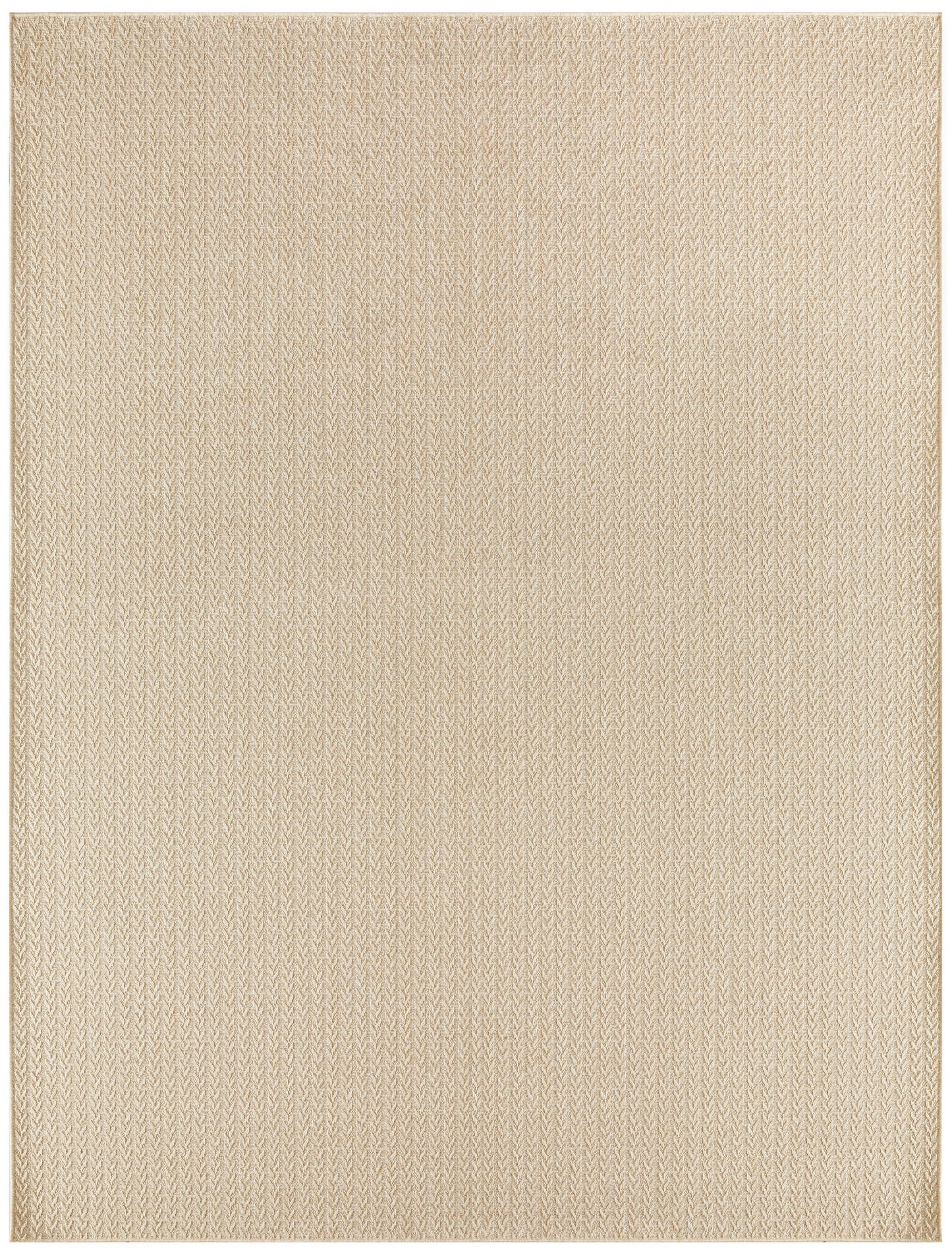 Beige rectangular woven rug with subtle chevron texture and neutral, natural look.