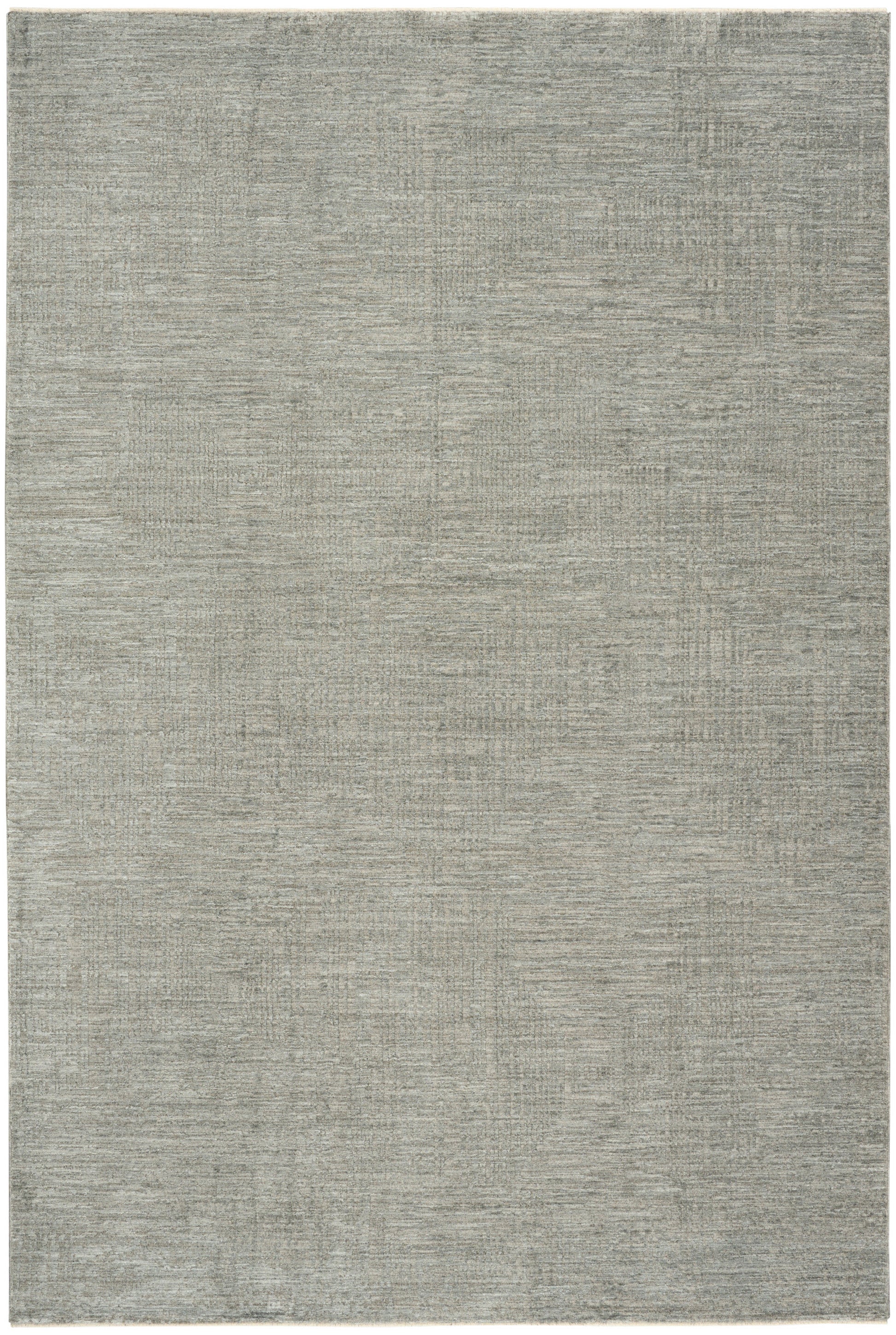 Rectangular gray-beige area rug with subtle tonal patches and soft textured finish; modern neutral for living room.
