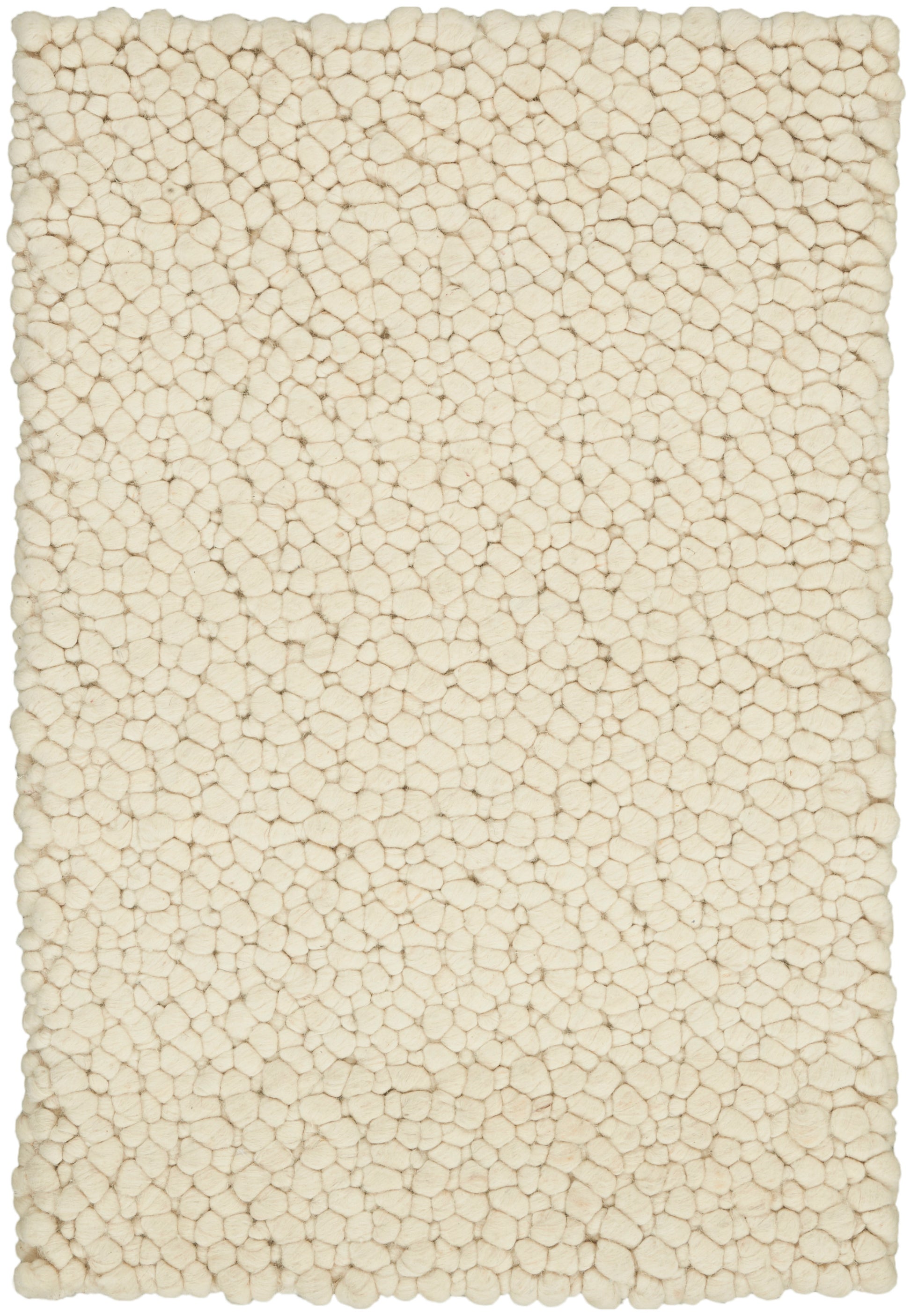 Cream textured rug with pebble-bubble pattern; rectangular shag rug for living room.
