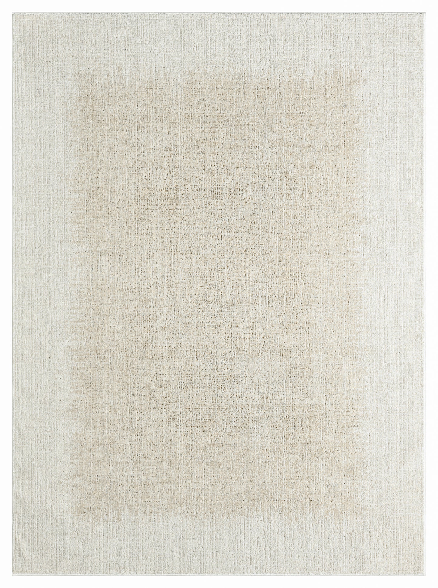 Rectangular beige area rug with a soft, distressed texture and cream-tan tones.