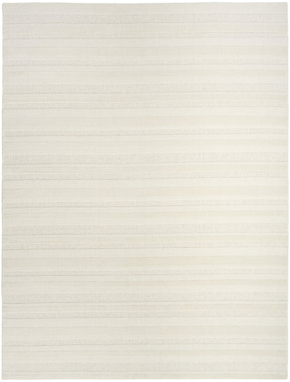Cream rug with soft horizontal stripes and woven texture.