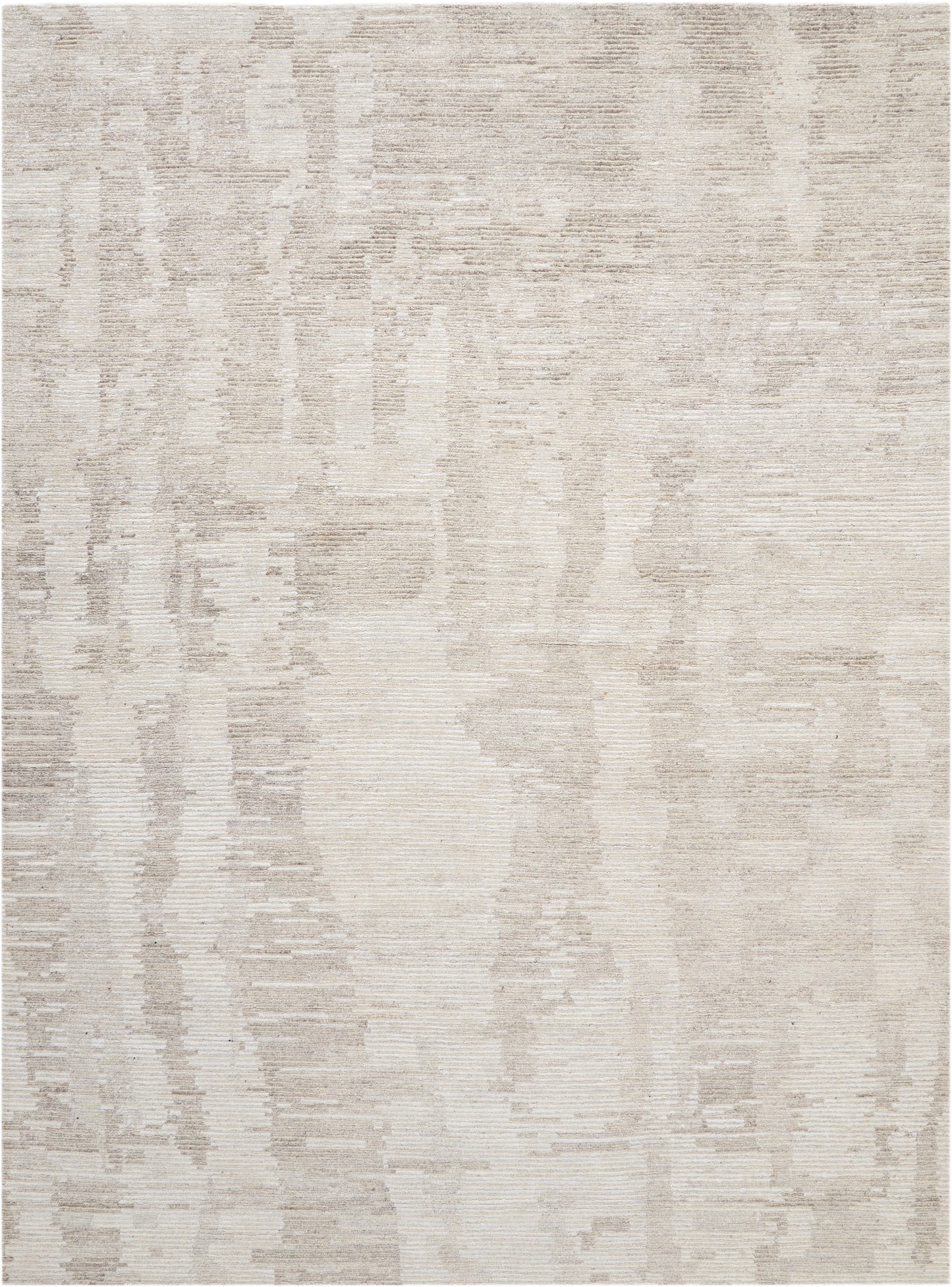 Beige abstract-pattern area rug with cream and taupe tones; rectangular, soft pile, modern style for living room.