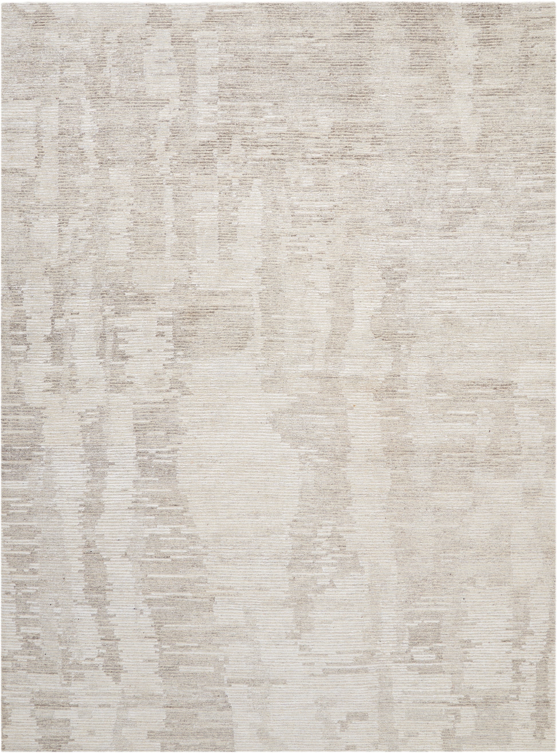 Beige abstract-pattern area rug with cream and taupe tones; rectangular, soft pile, modern style for living room.