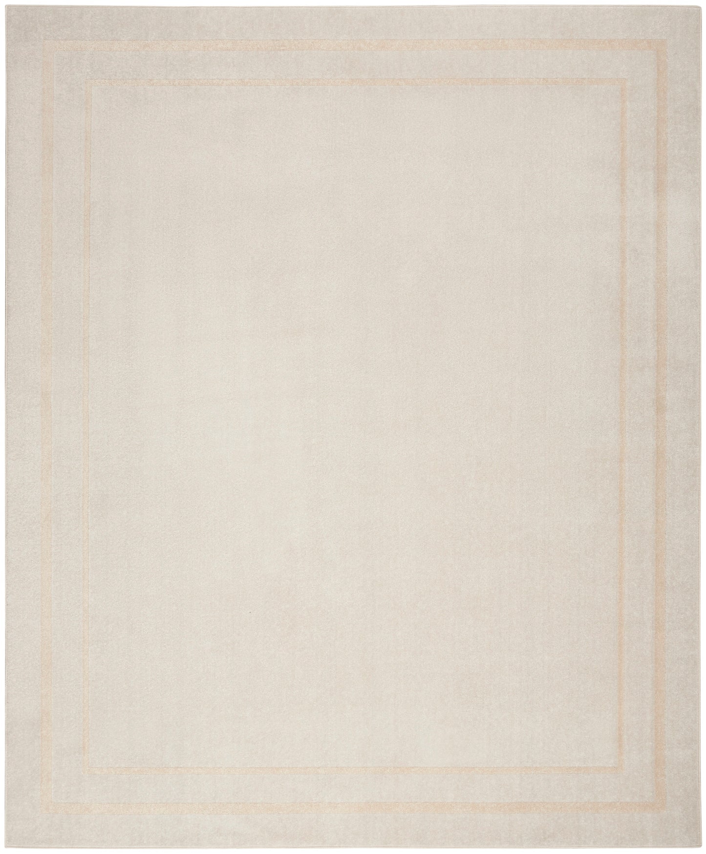 Cream rectangular area rug with subtle pale beige nested borders around the edge and a soft flat-weave texture.