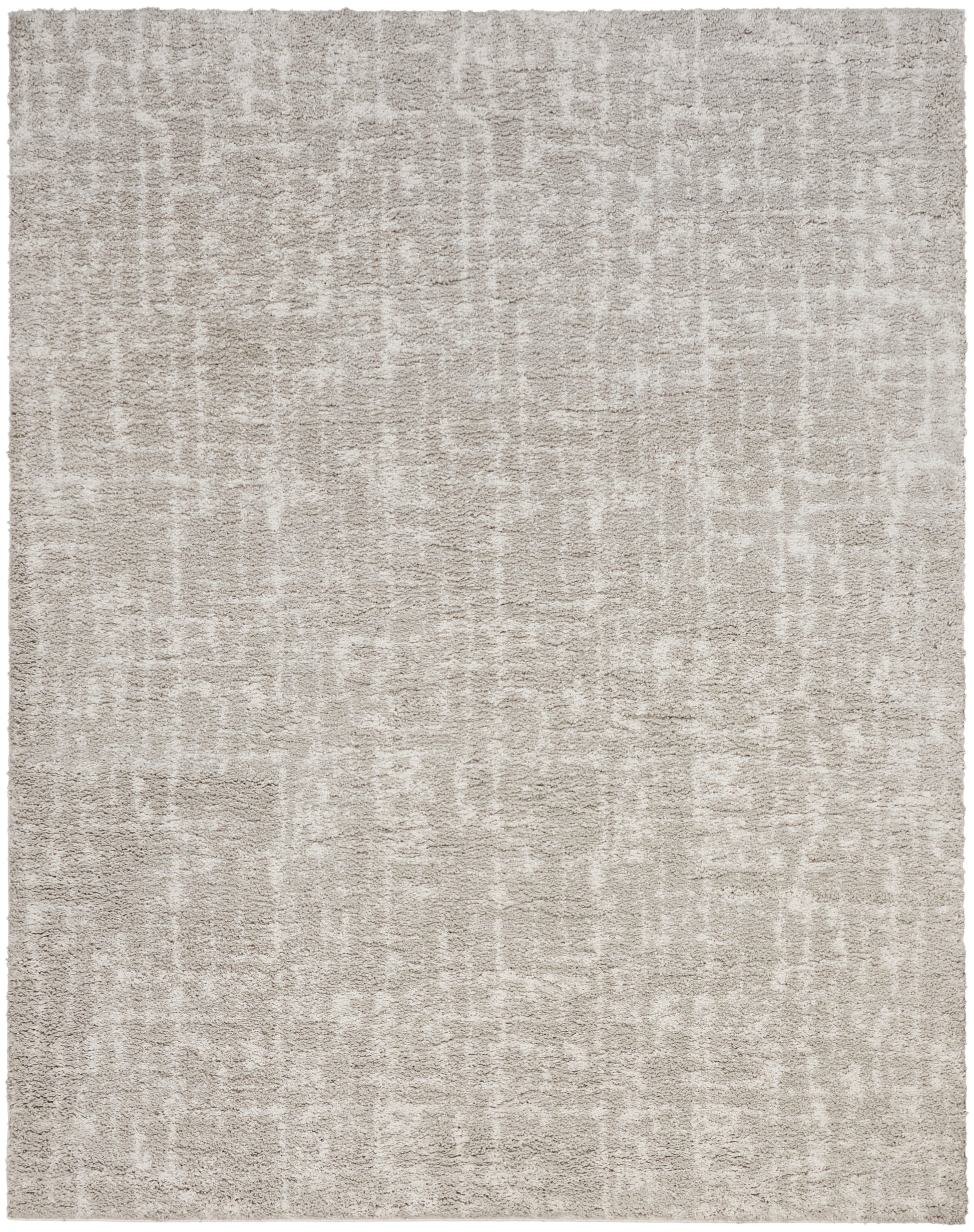 Beige-gray shag area rug with soft texture; modern neutral floor covering for living spaces.