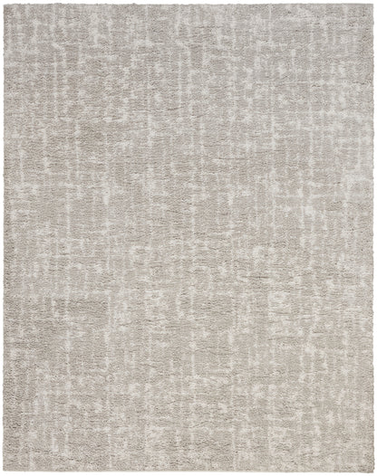Beige-gray shag area rug with soft texture; modern neutral floor covering for living spaces.