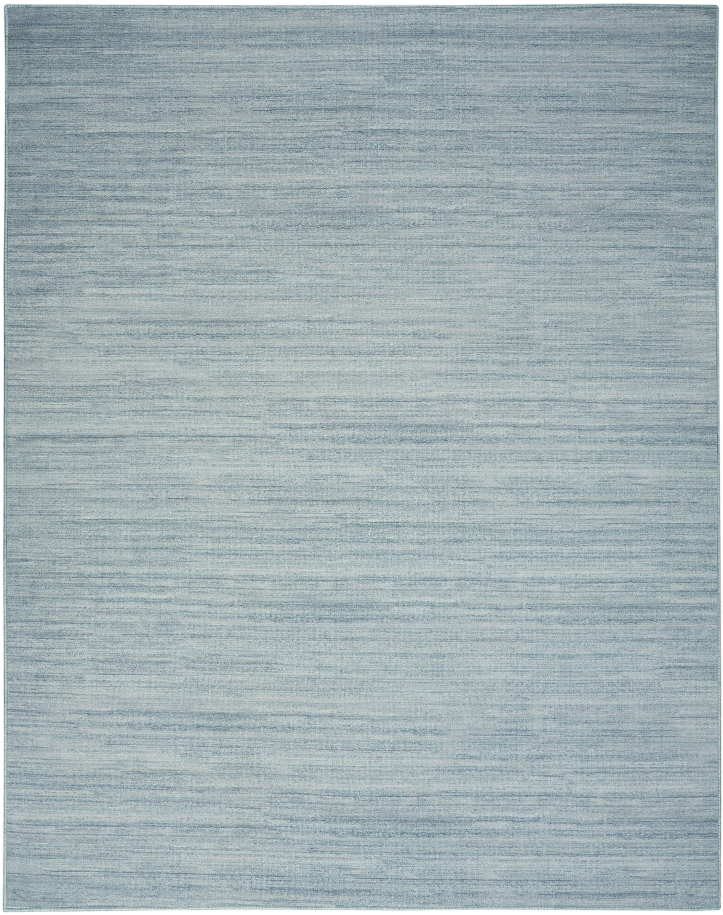 Light blue-gray flat-weave area rug with subtle horizontal texture, ideal for modern living rooms.
