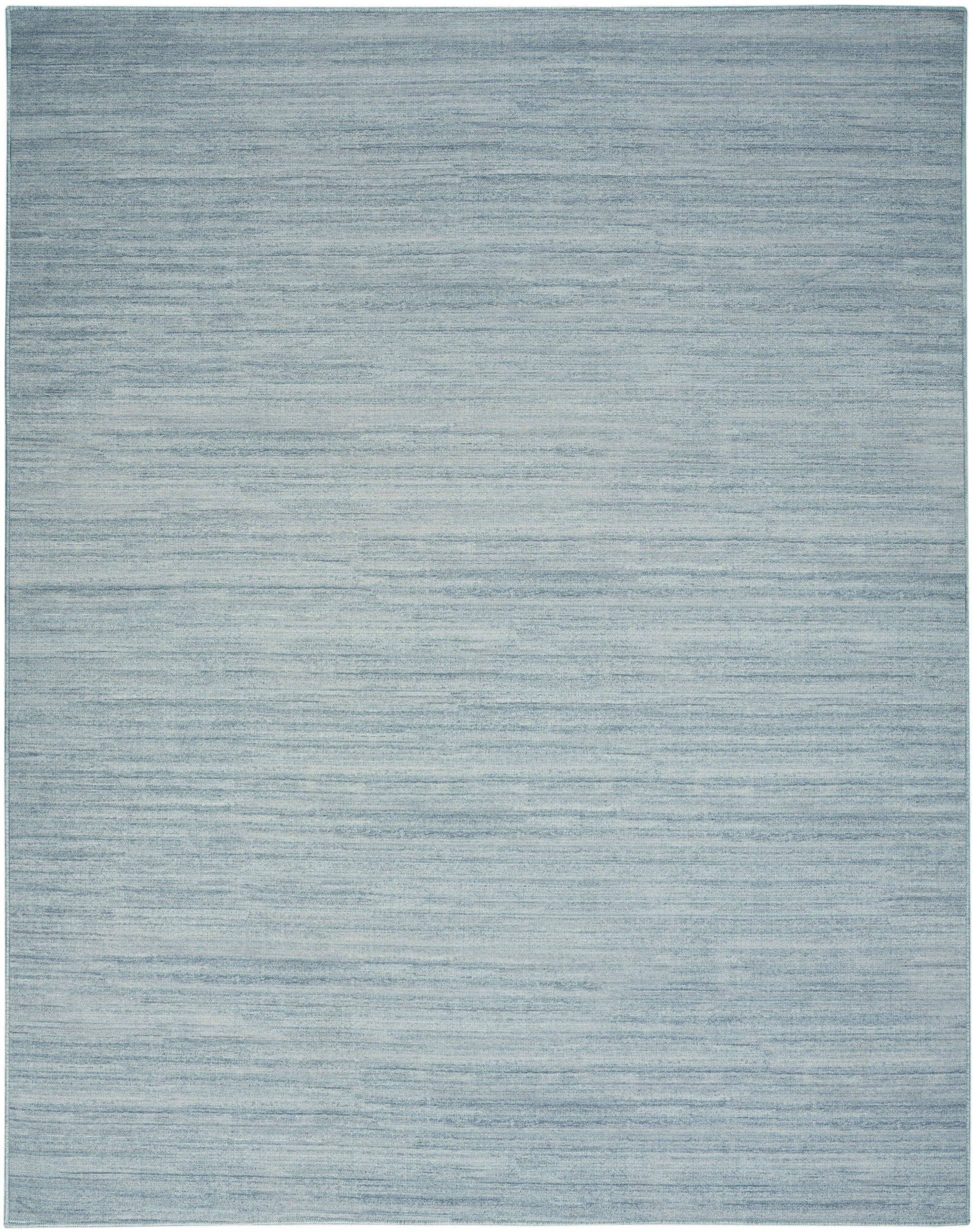 Light blue-gray flat-weave area rug with subtle horizontal texture, ideal for modern living rooms.
