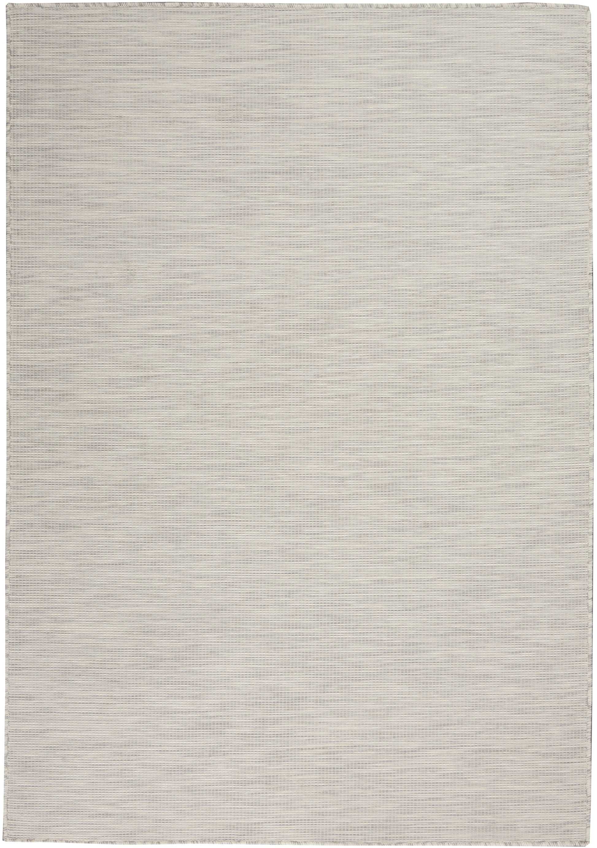 Rectangular beige-gray flatwoven rug with subtle striped texture; modern neutral decor for living spaces.