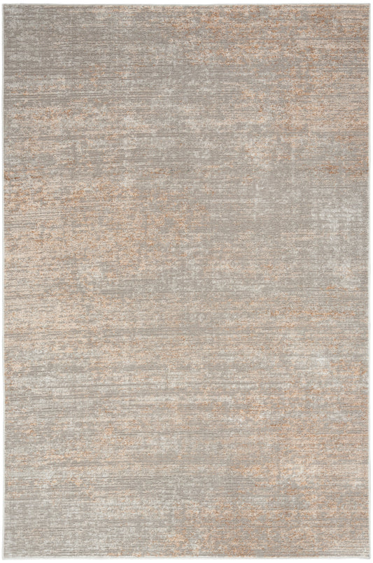Rectangular neutral area rug in gray and beige with a subtly distressed, textured pattern.