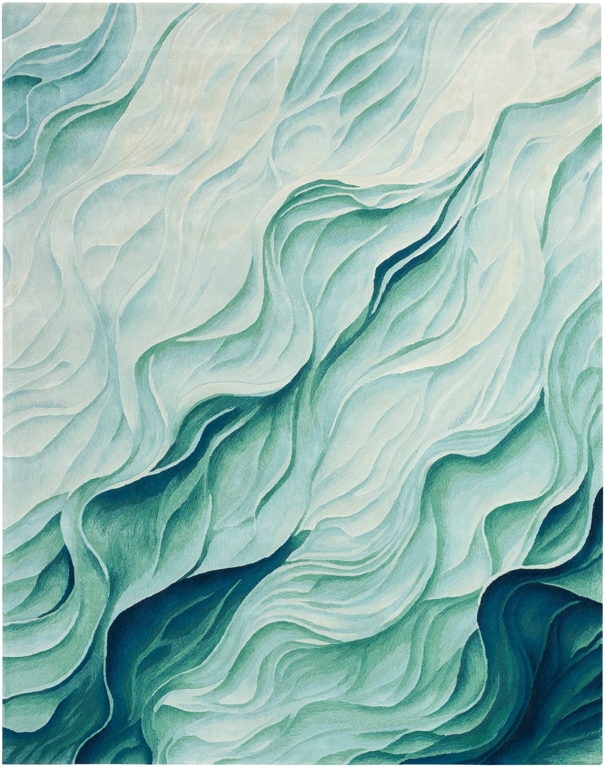 Abstract teal watercolor-style artwork with flowing, layered wave patterns in aqua and seafoam.