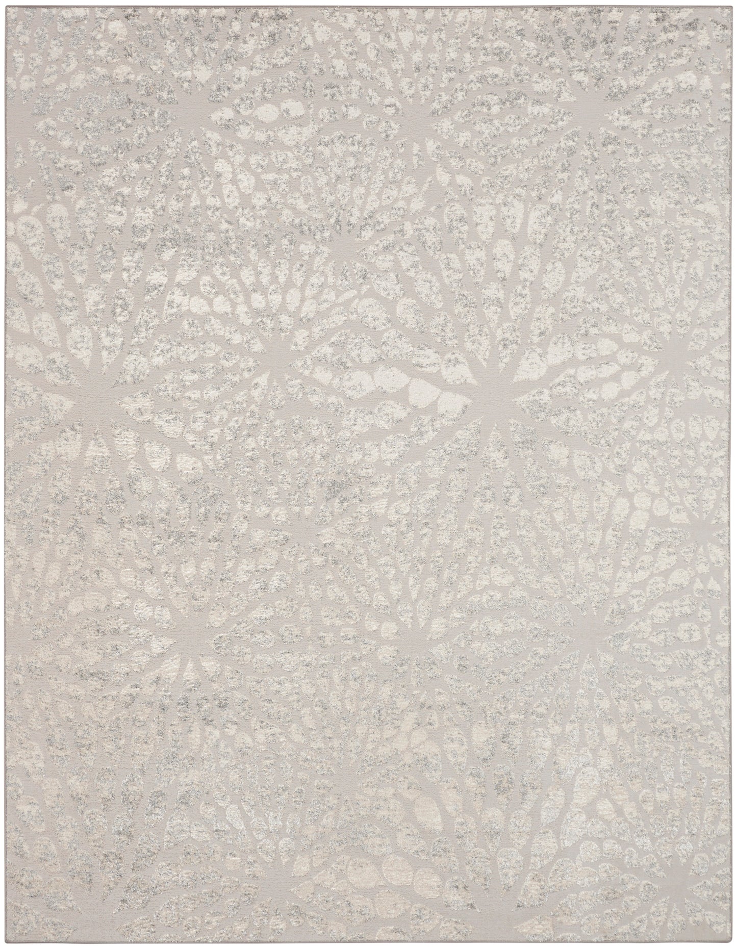 Cream & taupe circular rosette pattern rug with soft textured surface.