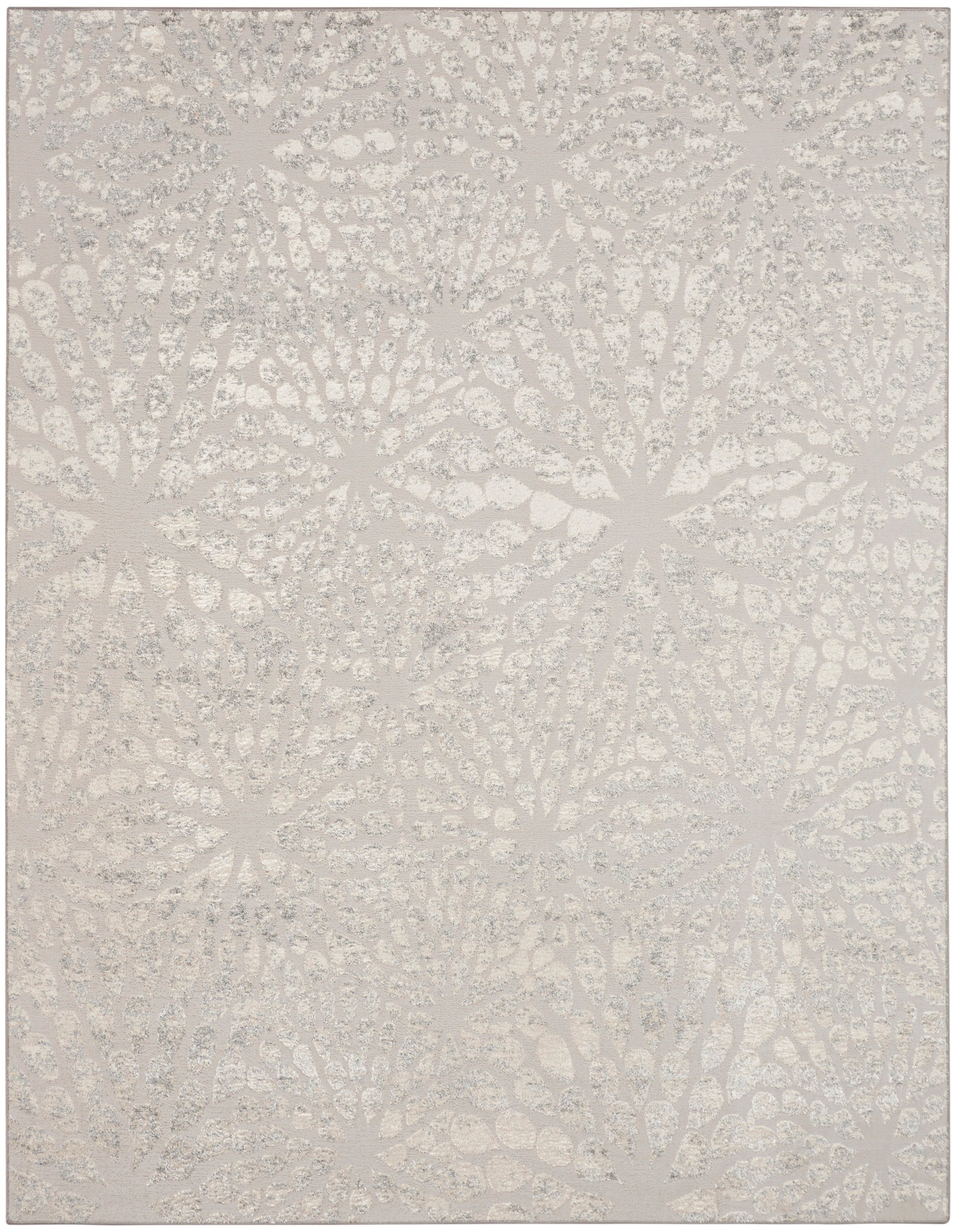 Cream & taupe circular rosette pattern rug with soft textured surface.