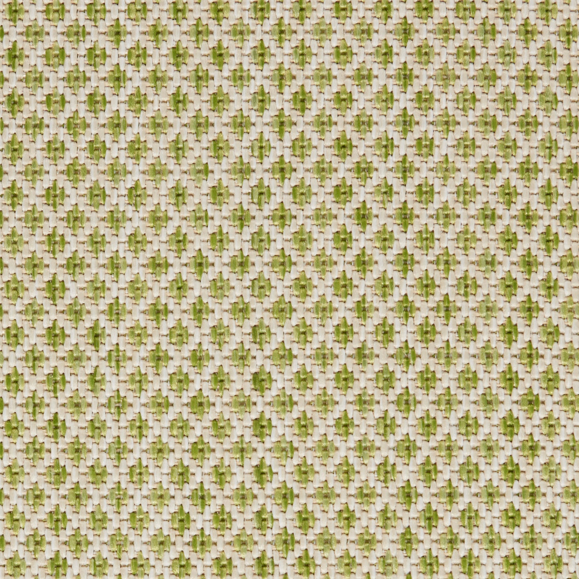 Beige woven rug with an olive-green diamond lattice pattern.