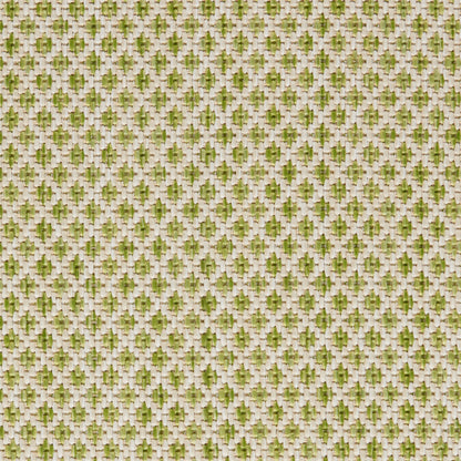 Beige woven rug with an olive-green diamond lattice pattern.