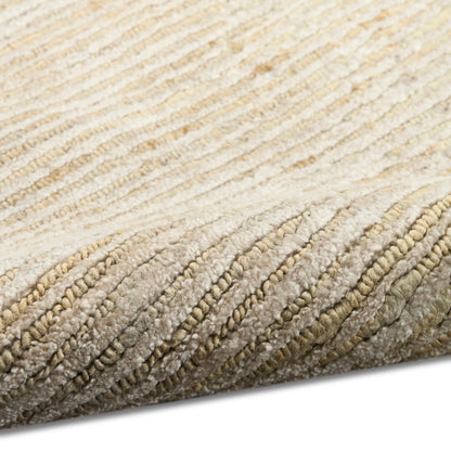 Cream beige plush rug with dense looped pile and subtle textured stripes; soft rectangular living-room rug.
