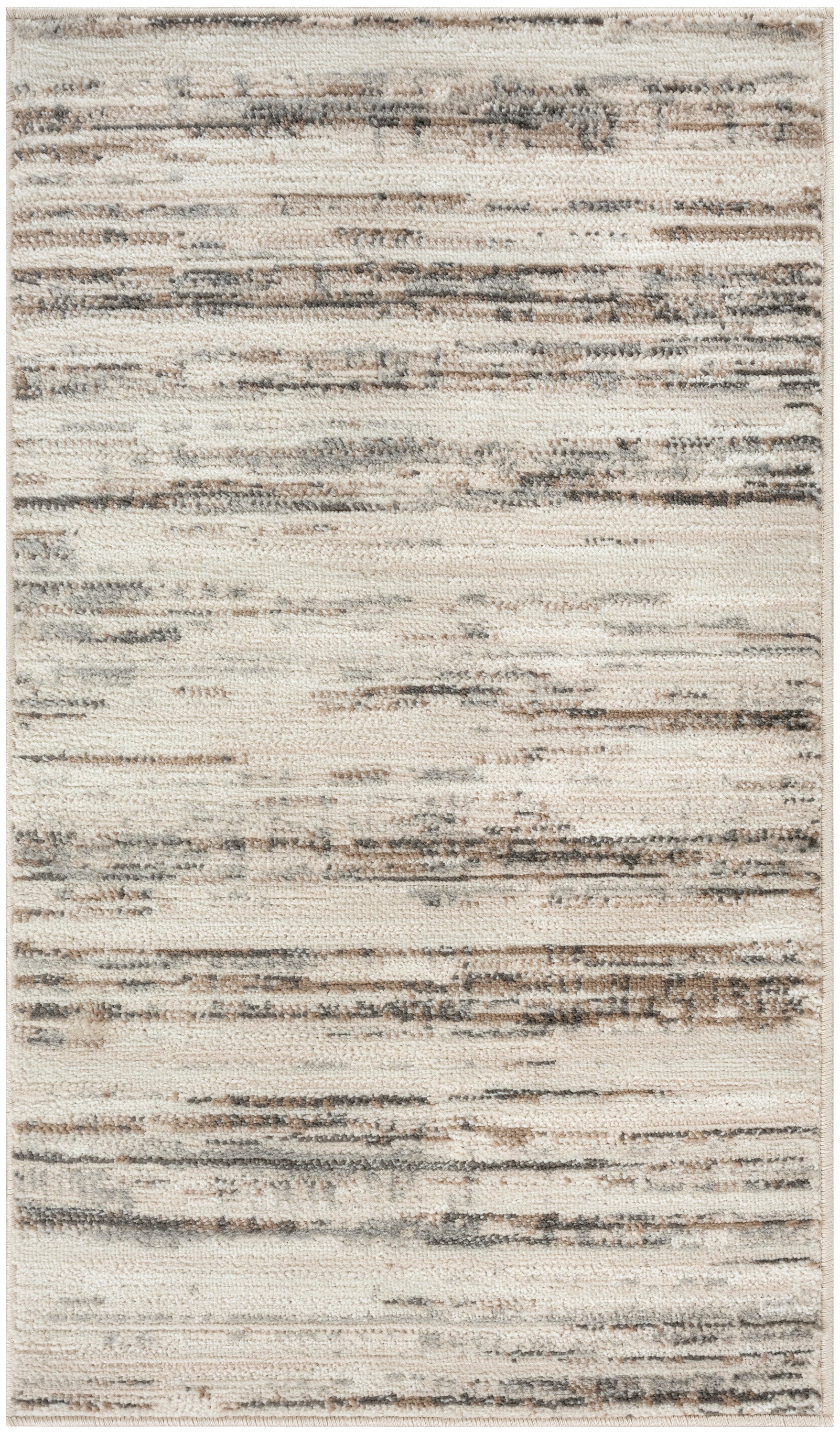 Neutral cream-beige abstract area rug with subtle brown-gray distressed streaks.